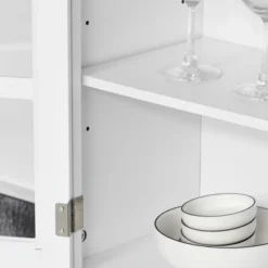 HOMCOM 67" Modern Buffet With Hutch, Louvered Kitchen Pantry Microwave Cabinet With Framed Glass Doors And 2 Drawers, White -Famous Furniture Store GUEST 6fae27a7 4f05 4e3d 95eb 280c41cc4b3f