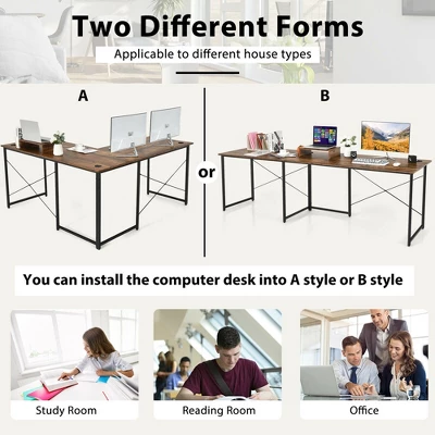 Costway L-Shaped Reversible Computer Desk 2-Person Long Table W/Monitor Stand 8 Costway L-Shaped Reversible Computer Desk 2-Person Long Table W/Monitor Stand - Image 6