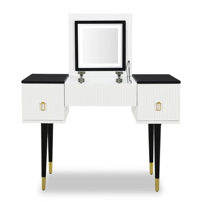 43.3" Modern Vanity Table Set With Flip-Up Mirror, LED Lights And Storage - ModernLuxe 5 43.3" Modern Vanity Table Set With Flip-Up Mirror, LED Lights And Storage - ModernLuxe - Image 3