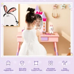 Costway Kids Vanity Set Princess Makeup Pretend Play Dressing Mirror Castle Girls Pink -Famous Furniture Store GUEST 721e7a4d 950c 4f71 9f0e d05a822a5911