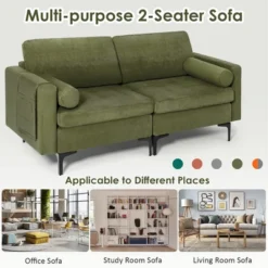 Costway Modern Loveseat 2-Seat Sofa Couch W/ 2 Bolsters & Side Storage Pocket Army Green -Famous Furniture Store GUEST 72424d35 16e0 4e44 8d80 d1d15a60819a