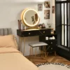 Costway Vanity Table Stool Set Dimmer LED Mirror Large Storage Cabinet Drawer Walnut BlackBrownWhite -Famous Furniture Store GUEST 72b2e944 d497 4f5c 9234 bfbd934633a6