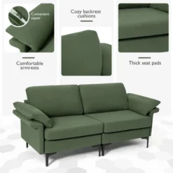 Costway Modern Loveseat Fabric 2-Seat Sofa Couch For Small Space W/Metal Legs Army -Famous Furniture Store GUEST 73ec75b7 3343 4c8f 9c0f 20aa93025cc7