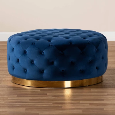 Sasha Velvet Upholstered Cocktail Ottoman Royal Blue/Gold - Baxton Studio 6 Sasha Velvet Upholstered Cocktail Ottoman Royal Blue/Gold - Baxton Studio - Image 4