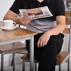 HOMCOM Modern 5-Piece Wooden Counter Dining Kitchen Table Set, 1 Table 4 Chairs Metal Legs, Suitable For Outdoors, Brown -Famous Furniture Store GUEST 74848eb8 bfd0 423a 92b5 217ea7d79ee1