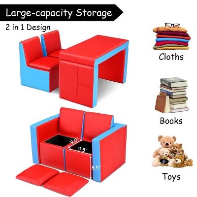 Costway Multi-functional Kids Sofa Table Chair Set 2 Seat Couch Furniture W/Storage Box 8 Costway Multi-functional Kids Sofa Table Chair Set 2 Seat Couch Furniture W/Storage Box - Image 6