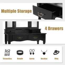 Costway Black Tri Folding Mirror Vanity Makeup Table Stool 4 Drawers 14 Costway Black Tri Folding Mirror Vanity Makeup Table Stool 4 Drawers -Famous Furniture Store GUEST 75f802c7 7c5c 478b a3e3 cad832913887