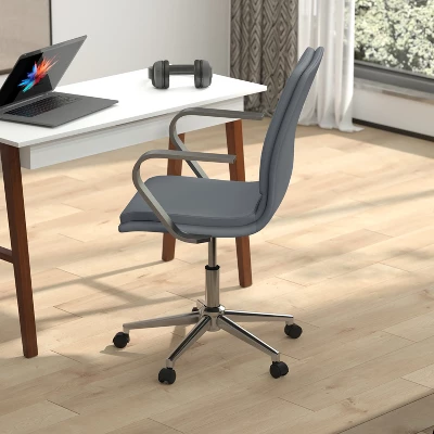 Emma And Oliver Modern Upholstered Mid-Back Home Office Chair With Arms And 5 Star Base 5 Emma And Oliver Modern Upholstered Mid-Back Home Office Chair With Arms And 5 Star Base - Image 3