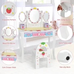 Costway Kids Vanity Princess Makeup Dressing Table Chair Set W/ Tri-fold Mirror White -Famous Furniture Store GUEST 76470556 db39 4f87 a21b 62ef8a2b11e3