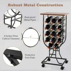 Costway 14 Bottles Wine Rack Console Table Freestanding Wine Storage With Woodtop & Wheels -Famous Furniture Store GUEST 777c787c 7df5 4f32 812c 6452c0f6e142