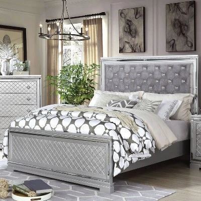 3pc Tenaya Bed With 2 Nightstands Set Silver/Gray - HOMES: Inside + Out 4 3pc Tenaya Bed With 2 Nightstands Set Silver/Gray - HOMES: Inside + Out - Image 2