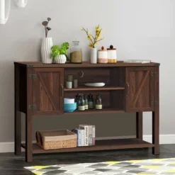 Costway Barn Door TV Stand Console Sideboard Buffet For TVs Up To 60'' W/Storage Cabinets -Famous Furniture Store GUEST 78cf3c7b 592c 4173 a93a 39e2d0310646