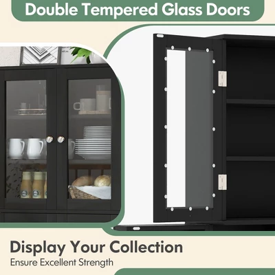 Costway Tall Storage Cabinet Kitchen Pantry Cupboard With Tempered Glass Doors & Shelves Black/White 7 Costway Tall Storage Cabinet Kitchen Pantry Cupboard With Tempered Glass Doors & Shelves Black/White - Image 5