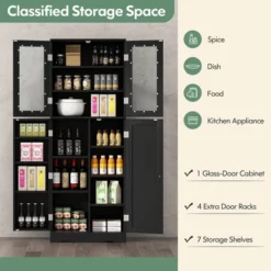 Costway Tall Storage Cabinet Kitchen Pantry Cupboard With Tempered Glass Doors & Shelves Black/White 16 Costway Tall Storage Cabinet Kitchen Pantry Cupboard With Tempered Glass Doors & Shelves Black/White -Famous Furniture Store GUEST 79692489 e90d 4d9d ad99 961c21098ffe