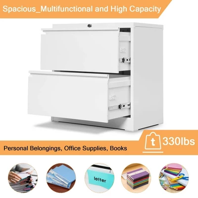 Aobabo 28.25 Inch Long Locking 2 Drawer Anti-Tilt Metal Office Storage Filing Cabinet With File Hanging Bar And 2 Keys, White 3 Aobabo 28.25 Inch Long Locking 2 Drawer Anti-Tilt Metal Office Storage Filing Cabinet With File Hanging Bar And 2 Keys, White