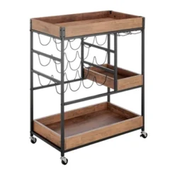 12 Bottles Rustic Walnut Wood And Metal Rolling Farmhouse Style Bar Cart Brown/Black - Danya B. -Famous Furniture Store GUEST 7bbbaa90 9044 4e41 b23b 8af641e29ae7