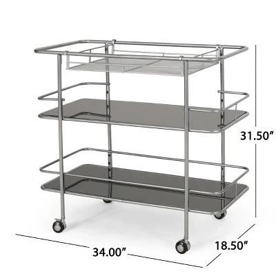 Bridger Modern 3 Tier Bar Cart With Glass Shelving Silver/Black - Christopher Knight Home 9 Bridger Modern 3 Tier Bar Cart With Glass Shelving Silver/Black - Christopher Knight Home - Image 7