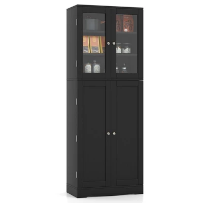 Costway Tall Storage Cabinet Kitchen Pantry Cupboard With Tempered Glass Doors & Shelves Black/White 11 Costway Tall Storage Cabinet Kitchen Pantry Cupboard With Tempered Glass Doors & Shelves Black/White - Image 9