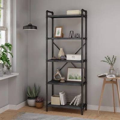 71" Driscoe Industrial 5 Shelf Firwood Bookcase Gray/Pewter - Christopher Knight Home 3 71" Driscoe Industrial 5 Shelf Firwood Bookcase Gray/Pewter - Christopher Knight Home