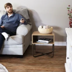 Sunnydaze Decor Sunnydaze Indoor Industrial-Style Nightstand With Open Shelf - MDP - Brown -Famous Furniture Store GUEST 7fa87115 5bde 44b5 8ea4 89f1c68bafc6