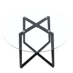36'' Hana Glass Top Modern Round Dining Table Pedestal Black Leg-The Pop Maison -Famous Furniture Store GUEST 812e731e d7ca 488e 8452 4c17f579d8fa