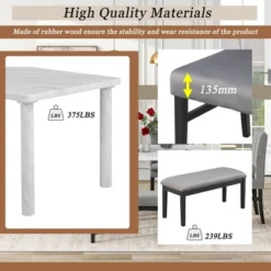 6 PCS Dining Table Set With Marble Veneer Table And 4 Flannelette Upholstered Dining Chairs & Bench-ModernLuxe 16 6 PCS Dining Table Set With Marble Veneer Table And 4 Flannelette Upholstered Dining Chairs & Bench-ModernLuxe -Famous Furniture Store GUEST 81c4571d cded 45e6 99a6 144fbac793b7