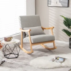 Costway Upholstered Rocking Chair With Pillow Rocking Armchair With Rubber Wood Frame Grey 13 Costway Upholstered Rocking Chair With Pillow Rocking Armchair With Rubber Wood Frame Grey -Famous Furniture Store GUEST 82695767 9615 4173 bdcd 9647f9415d74