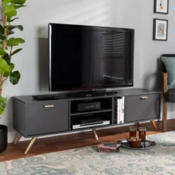 Kelson Wood TV Stand For TVs Up To 55" Dark Gray/Gold - Baxton Studio -Famous Furniture Store GUEST 8286d82d c8a6 46ab 8cc0 4538b5e43359