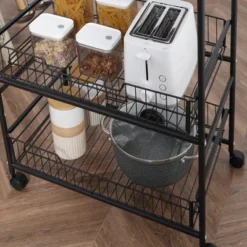 HOMCOM 24" 3-Tier Rolling Kitchen Cart, Utility Storage Trolley With 2 Basket Drawers, Side Hooks For Dining Room 14 HOMCOM 24" 3-Tier Rolling Kitchen Cart, Utility Storage Trolley With 2 Basket Drawers, Side Hooks For Dining Room -Famous Furniture Store GUEST 83076d70 f706 4e3b a91e 0647292ee96a