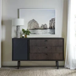 Cross Solid Oak And Metal 3 Drawer Dresser Dark Gray - Armen Living -Famous Furniture Store GUEST 83e122d1 1587 4b90 9a2b 4ead6cab90f5