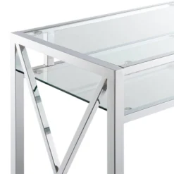 42" Oxford Chrome Desk With Shelf Clear Glass/Chrome - Breighton Home 7 42" Oxford Chrome Desk With Shelf Clear Glass/Chrome - Breighton Home -Famous Furniture Store GUEST 84fb5292 c935 4c4a aeee 03c2d646df4b
