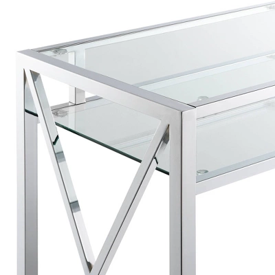42" Oxford Chrome Desk With Shelf Clear Glass/Chrome - Breighton Home 5 42" Oxford Chrome Desk With Shelf Clear Glass/Chrome - Breighton Home - Image 3