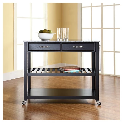 Solid Granite Top Kitchen Cart/Island With Optional Stool Storage - Crosley 5 Solid Granite Top Kitchen Cart/Island With Optional Stool Storage - Crosley - Image 3