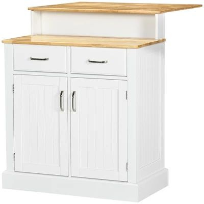 HOMCOM Kitchen Island With Storage Cabinet And 2-Level Rubber Wood Butcher Block Table, Adjustable Shelves, And Drawers 5 HOMCOM Kitchen Island With Storage Cabinet And 2-Level Rubber Wood Butcher Block Table, Adjustable Shelves, And Drawers - Image 3