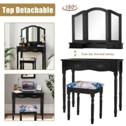 Costway Black Tri Folding Mirror Vanity Makeup Table Stool 4 Drawers 15 Costway Black Tri Folding Mirror Vanity Makeup Table Stool 4 Drawers -Famous Furniture Store GUEST 870c8eff e576 492a 948a f51e2b84d167
