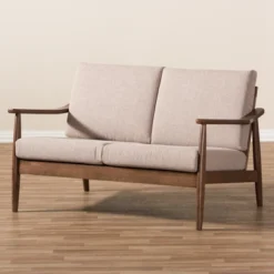 Venza Mid-Modern Walnut Wood Fabric Upholstered 2 Seater Loveseat Light Brown - Baxton Studio -Famous Furniture Store GUEST 873318d1 b848 4e9f ac5b 1c40c424a25b