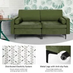 Costway Modern Loveseat 2-Seat Sofa Couch W/ 2 Bolsters & Side Storage Pocket Army Green -Famous Furniture Store GUEST 873424a2 d3e9 4c6a a17c 5aa61ba46fd0