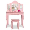 Costway Kids Vanity Table & Stool Princess Dressing Make Up Play Set For Girls Pink -Famous Furniture Store GUEST 8743d864 44dc 4206 977b 8a4bfd2a91ab