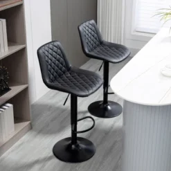 HOMCOM Adjustable Bar Stools Set Of 2, Counter Height Barstools With Swivel Seat Round Steel Base, And Footrest, ‎Black -Famous Furniture Store GUEST 883aac3e 537c 48e7 8b3f df030a5aa455
