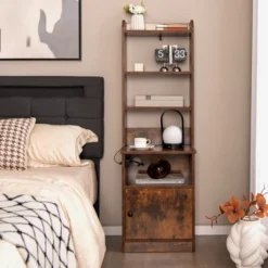 Tangkula Nightstand Bedside End Side Table Bookshelf W/ Charging Station