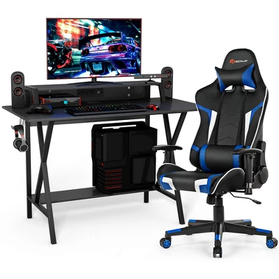Costway Gaming Computer Desk&Massage Gaming Chair Set W/Monitor Shelf Power Strip 12 Costway Gaming Computer Desk&Massage Gaming Chair Set W/Monitor Shelf Power Strip - Image 10