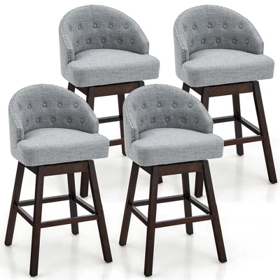 Costway Set Of 4 Swivel Bar Stools Tufted Bar Height Pub Chairs With Rubber Wood Legs Grey/Beige 11 Costway Set Of 4 Swivel Bar Stools Tufted Bar Height Pub Chairs With Rubber Wood Legs Grey/Beige - Image 9
