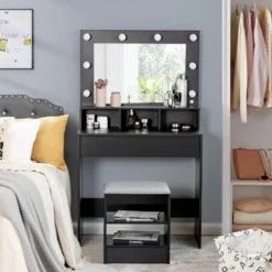 Costway Vanity Table Set With Lighted Mirror 8 LED Bulbs Large Drawer Cushion Stool -Famous Furniture Store GUEST 8a1e1bad 5ad7 4d49 b0d6 3106676046ac