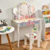 Costway Kids Vanity Princess Makeup Dressing Table Chair Set W/ Tri-fold Mirror White -Famous Furniture Store GUEST 8a2fbe56 84c0 42de 8903 8c918f32c6c4
