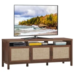 Costway TV Stand Entertainment Media Center For TV's Up To 65'' W/ Rattan Doors -Famous Furniture Store GUEST 8a3b52d8 18a4 4706 9f05 ba334082ba75