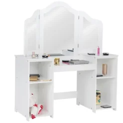 Costway Vanity Table Set Makeup Dressing Kids Girls Study Table Tri Folding Mirror -Famous Furniture Store GUEST 8ae63aaf 6552 477a bef1 8fc85ba087cf