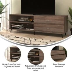 Flash Furniture Nelson 65" Mid Century Modern TV Stand For Up To 60" TV's With Adjustable Shelf And Storage Drawers -Famous Furniture Store GUEST 8b6ac483 0fa2 4ec3 b021 79bfc976f6d3