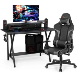 Costway Gaming Computer Desk&Massage Gaming Chair Set W/Monitor Shelf Power Strip 25 Costway Gaming Computer Desk&Massage Gaming Chair Set W/Monitor Shelf Power Strip -Famous Furniture Store GUEST 8bb1941d 0953 457e a667 a6d22b1e371c