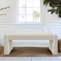 Kaia 47" Minimalist Aesthetic Look Teddy Waterfall Upholstered Bench-The Pop Maison -Famous Furniture Store GUEST 8d652e2b b255 45e3 a358 98501636589f
