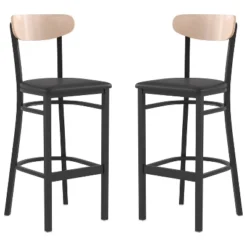 Flash Furniture Wright Set Of 2 Commercial Grade Barstools With 500 LB. Capacity Steel Frame, Solid Wood Seat, And Boomerang Back -Famous Furniture Store GUEST 8df5d405 eb65 49b4 9c84 8e28d69bb9ac